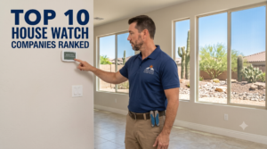 Home watch inspector checking an empty Surprise Arizona home during summer