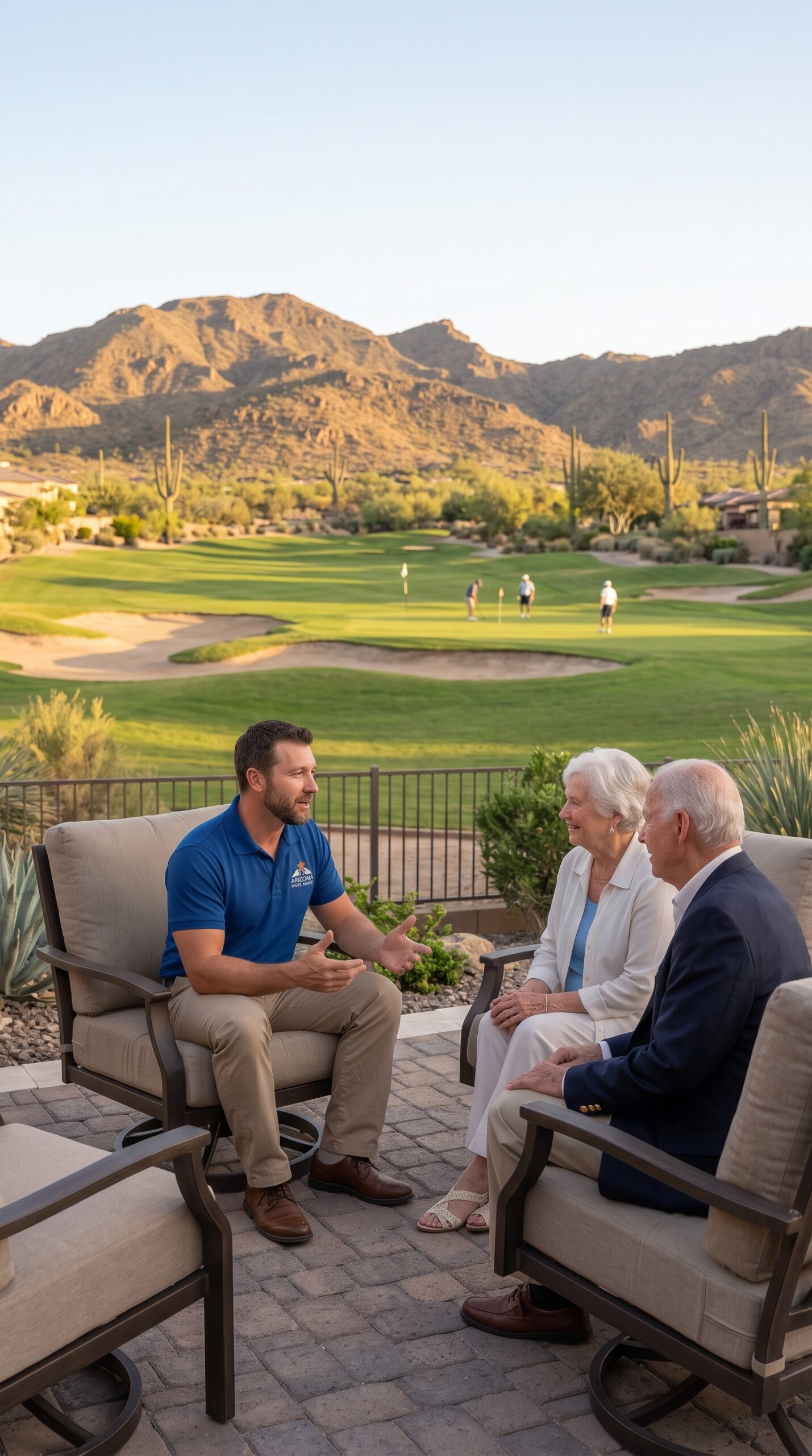 Owner talking with snowbirds about home watch in arizona traditions
